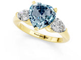 Yellow gold Three-Stone Heart Cut Aquamarine Ring with Pear Side Stones and Four-Prong Setting_1