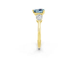 Yellow gold Three-Stone Heart Cut Aquamarine Ring with Pear Side Stones and Four-Prong Setting_2