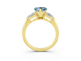 Yellow gold Three-Stone Heart Cut Aquamarine Ring with Pear Side Stones and Four-Prong Setting_3
