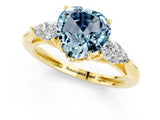 Yellow gold Three-Stone Heart Cut Aquamarine Ring with Pear  Side Stones in Four-Prong Setting_13