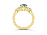 Yellow gold Three-Stone Heart Cut Aquamarine Ring with Pear  Side Stones in Four-Prong Setting_15