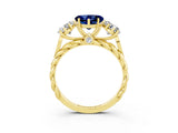 Yellow gold Three-Stone Heart Cut Blue Sapphire Braided Band Ring with Four-Prong Setting_15