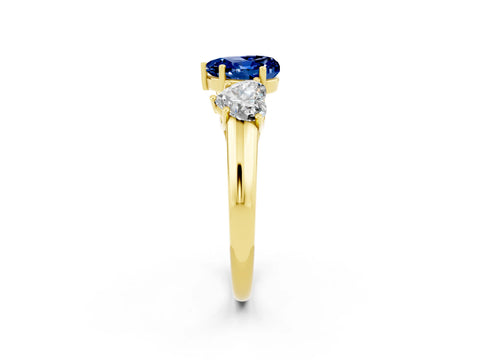 Yellow gold Three-Stone Heart Cut Blue Sapphire Engagement Ring with Prong Setting_2