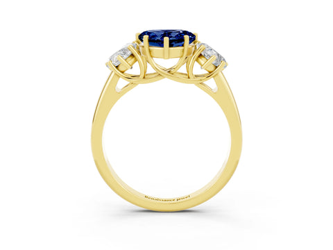 Yellow gold Three-Stone Heart Cut Blue Sapphire Engagement Ring with Prong Setting_3