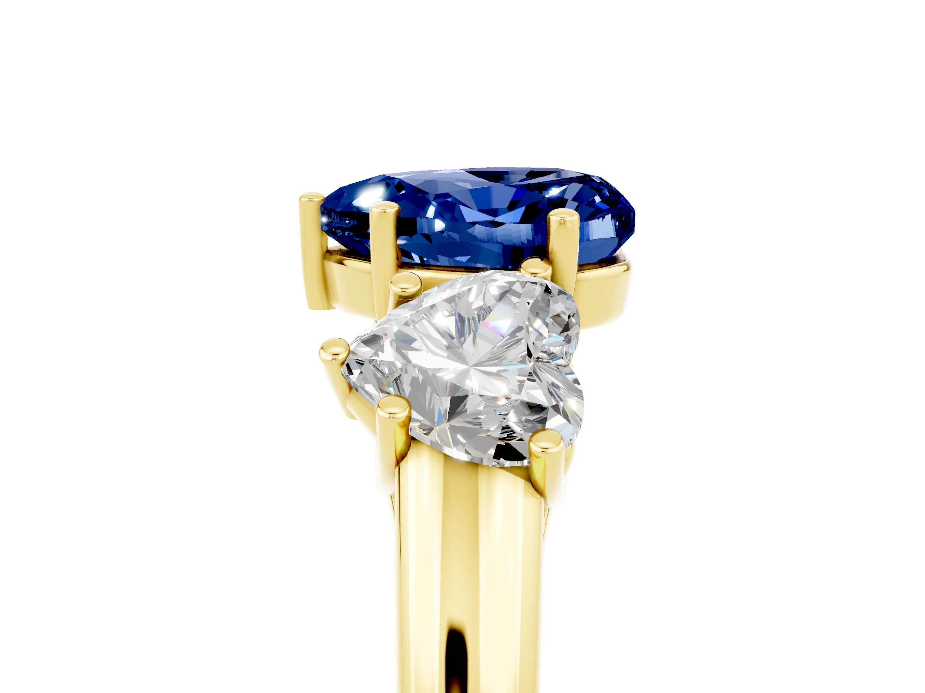 Yellow gold Three-Stone Heart Cut Blue Sapphire Engagement Ring with Prong Setting_5