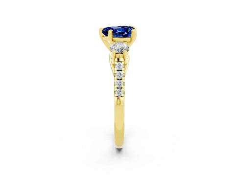 Yellow gold Three-Stone Heart Cut Blue Sapphire Pavé Band with Four-Prong Setting_2