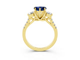 Yellow gold Three-Stone Heart Cut Blue Sapphire Pavé Band with Four-Prong Setting_3