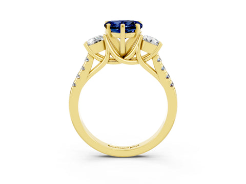 Yellow gold Three-Stone Heart Cut Blue Sapphire Pavé Band with Four-Prong Setting_3