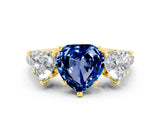 Yellow gold Three-Stone Heart Cut Blue Sapphire Ring with Pavé Band and Prong Setting_12