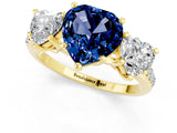 Yellow gold Three-Stone Heart Cut Blue Sapphire Ring with Pavé Band and Prong Setting_13