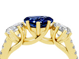Yellow gold Three-Stone Heart Cut Blue Sapphire Ring with Pavé Band and Prong Setting_16