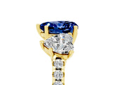 Yellow gold Three-Stone Heart Cut Blue Sapphire Ring with Pavé Band and Prong Setting_17