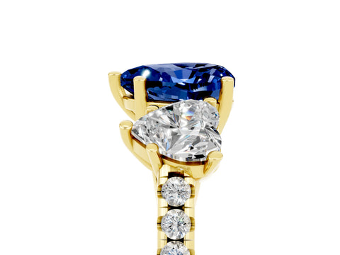 Yellow gold Three-Stone Heart Cut Blue Sapphire Ring with Pavé Band and Prong Setting_17