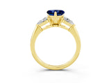 Yellow gold Three-Stone Heart Cut Blue Sapphire Ring with Pear Side Stones and Four-Prong Setting_3