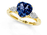 Yellow gold Three-Stone Heart Cut Blue Sapphire Ring with Pear  Side Stones in Four-Prong Setting_13