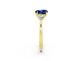 Yellow gold Three-Stone Heart Cut Blue Sapphire Ring with Pear  Side Stones in Four-Prong Setting_14