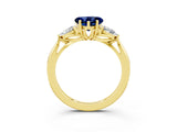 Yellow gold Three-Stone Heart Cut Blue Sapphire Ring with Pear  Side Stones in Four-Prong Setting_15