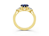 Yellow gold Three-Stone Heart Cut Blue Sapphire Ring with Pear  Side Stones in Four-Prong Setting_39