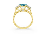 Yellow gold Three-Stone Heart Cut Blue Topaz Braided Band Ring with Four-Prong Setting_15