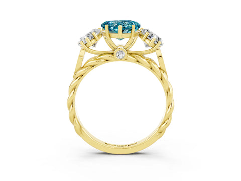 Yellow gold Three-Stone Heart Cut Blue Topaz Braided Band Ring with Four-Prong Setting_15