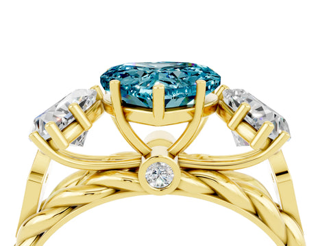 Yellow gold Three-Stone Heart Cut Blue Topaz Braided Band Ring with Four-Prong Setting_16