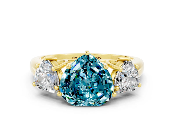 Yellow gold Three-Stone Heart Cut Blue Topaz Engagement Ring with Prong Setting
