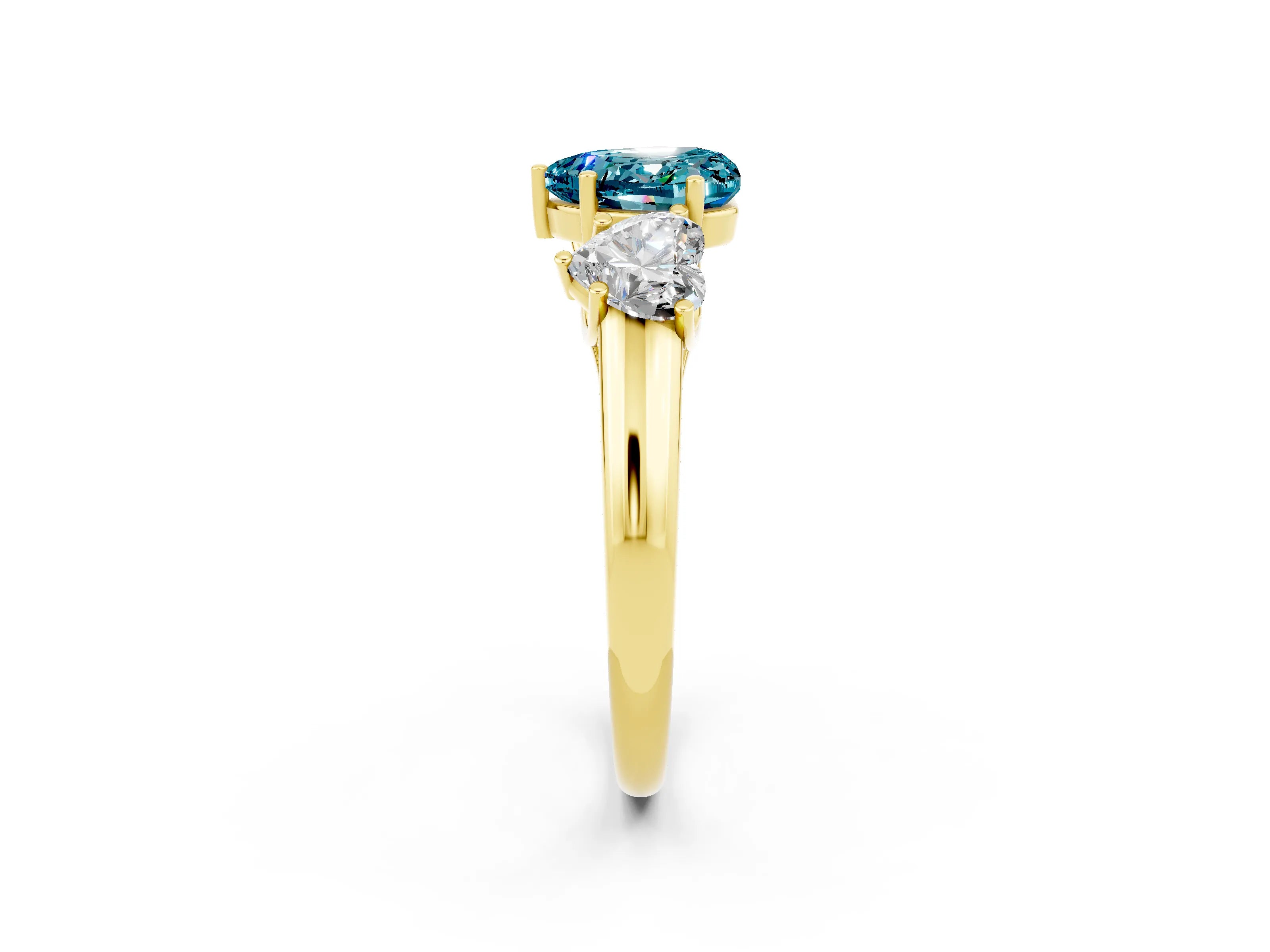 Yellow gold Three-Stone Heart Cut Blue Topaz Engagement Ring with Prong Setting_2