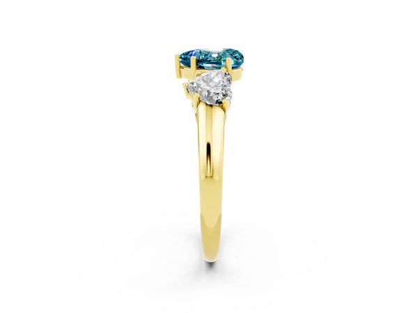 Yellow gold Three-Stone Heart Cut Blue Topaz Engagement Ring with Prong Setting