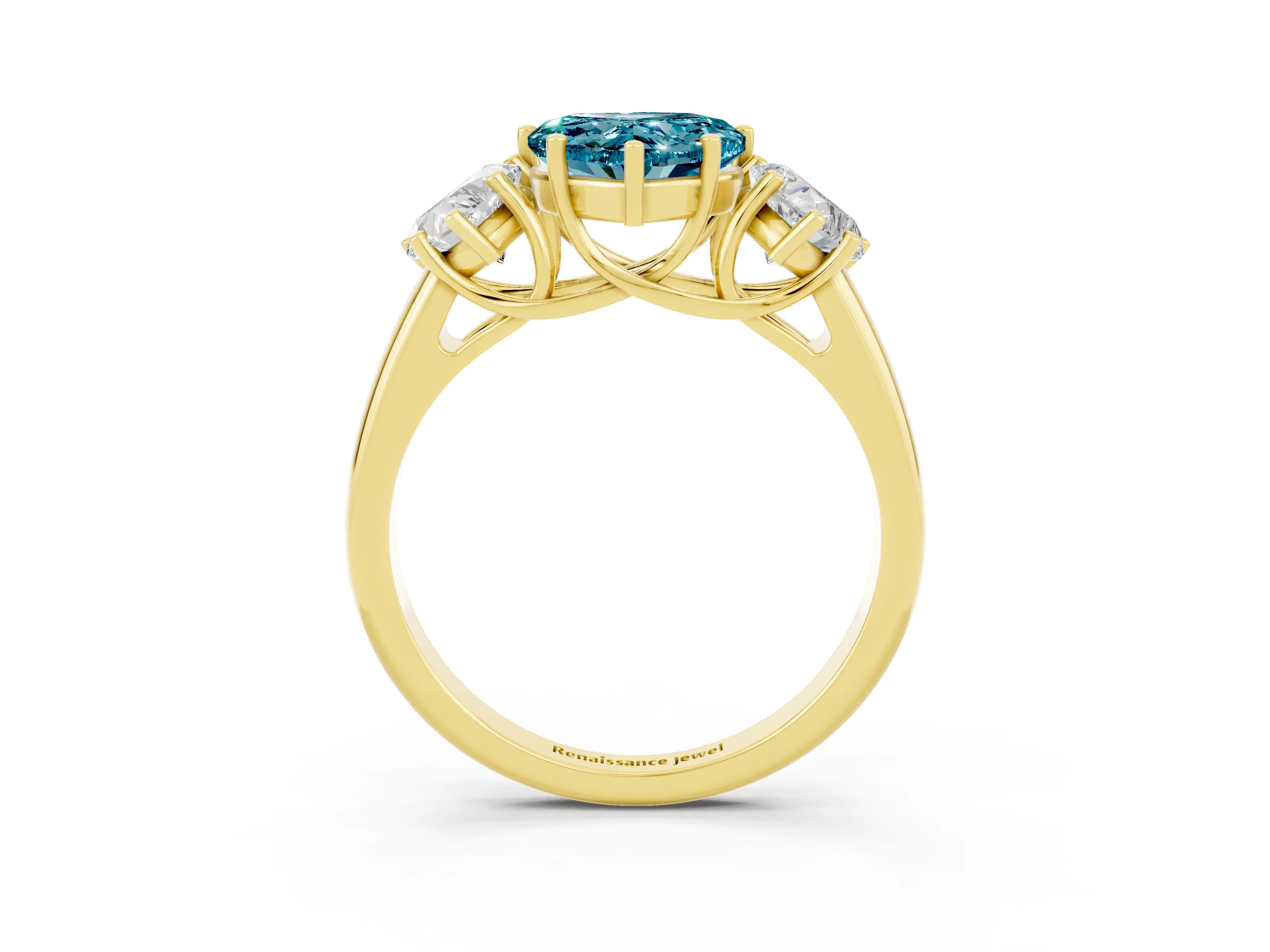 Yellow gold Three-Stone Heart Cut Blue Topaz Engagement Ring with Prong Setting_3