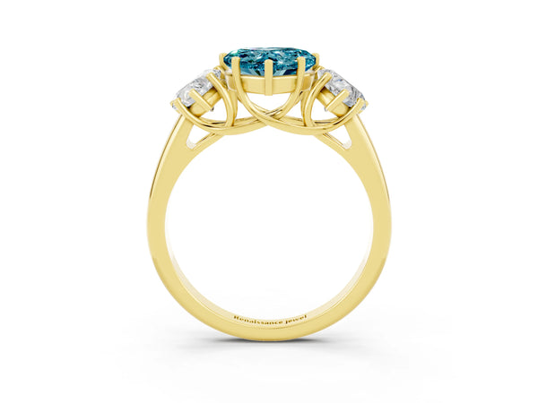 Yellow gold Three-Stone Heart Cut Blue Topaz Engagement Ring with Prong Setting