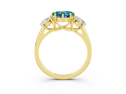 Yellow gold Three-Stone Heart Cut Blue Topaz Engagement Ring with Prong Setting_3