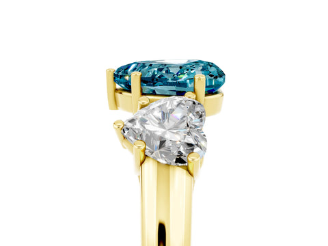 Yellow gold Three-Stone Heart Cut Blue Topaz Engagement Ring with Prong Setting_5