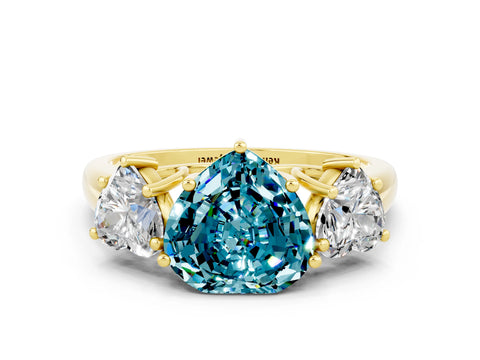 Yellow gold Three-Stone Heart Cut Blue Topaz Engagement Ring with Prong Setting
