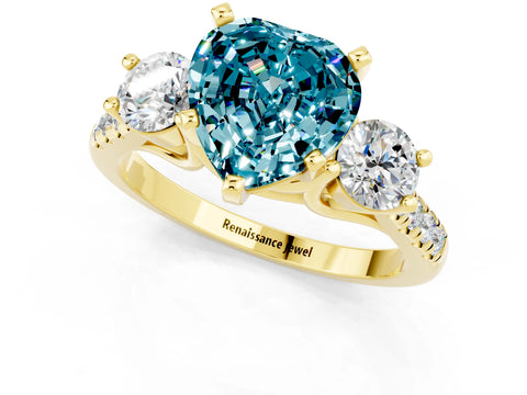 Yellow gold Three-Stone Heart Cut Blue Topaz Pavé Band with Four-Prong Setting_1