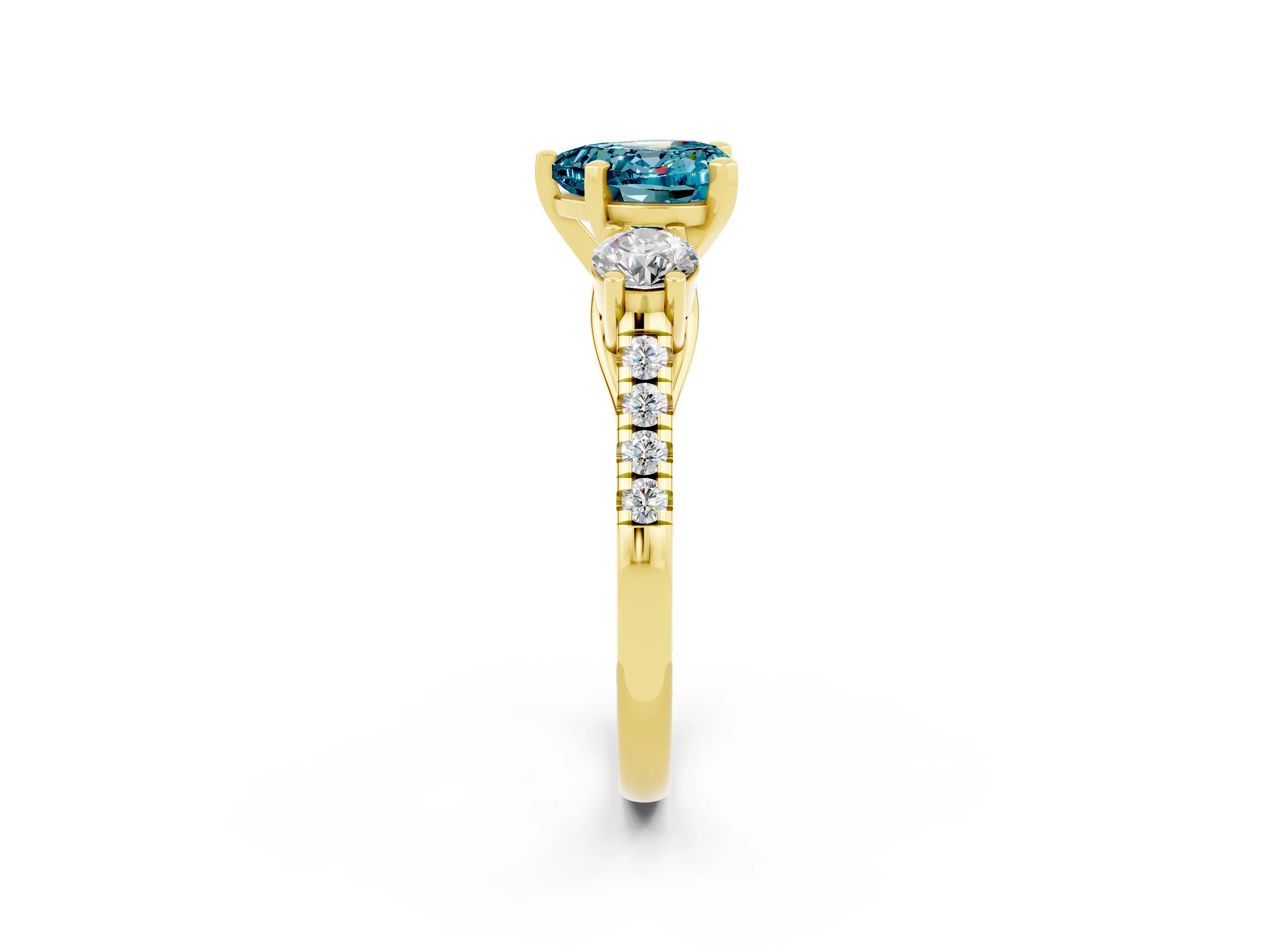 Yellow gold Three-Stone Heart Cut Blue Topaz Pavé Band with Four-Prong Setting_2