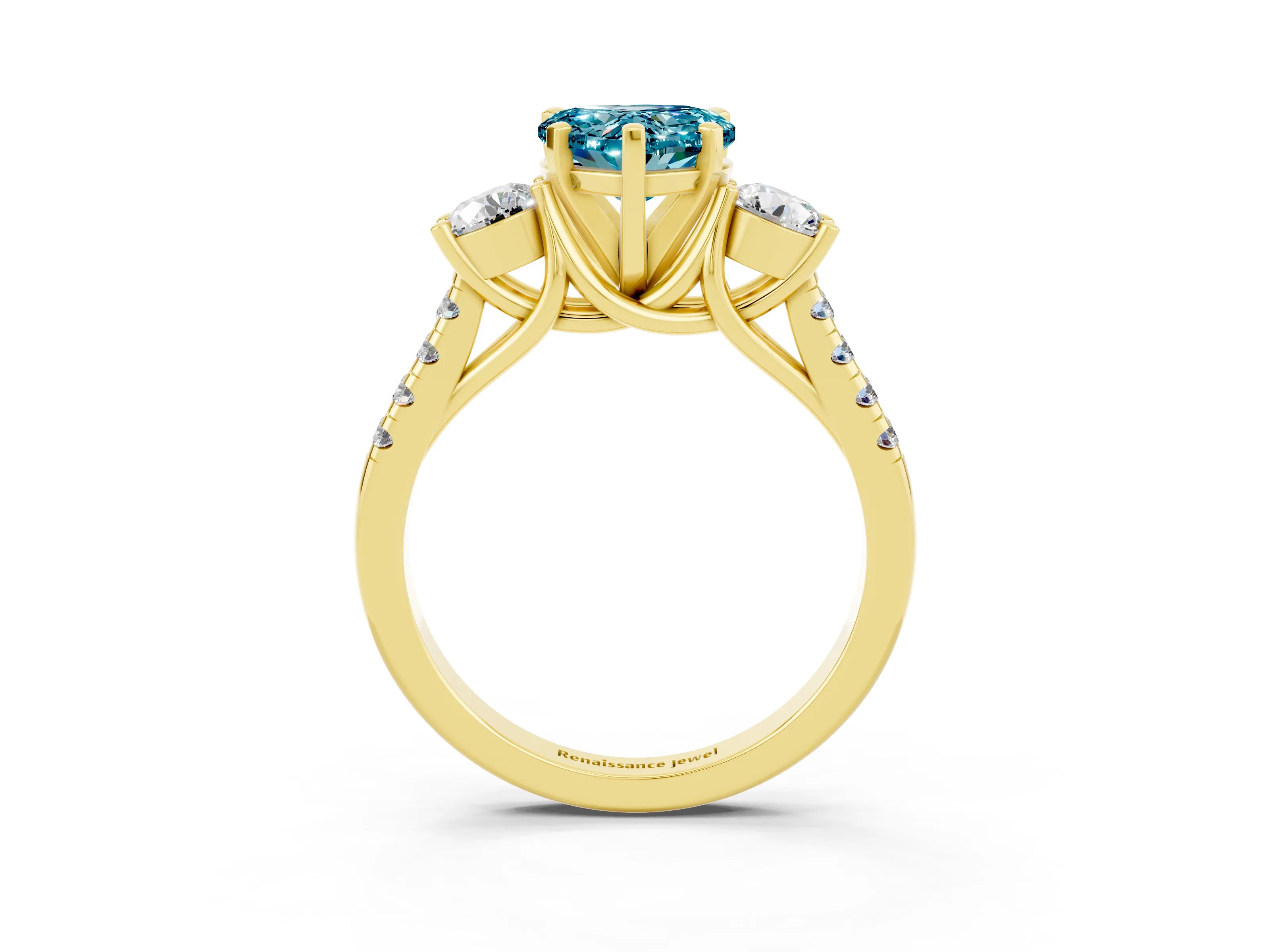 Yellow gold Three-Stone Heart Cut Blue Topaz Pavé Band with Four-Prong Setting_3