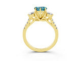 Yellow gold Three-Stone Heart Cut Blue Topaz Pavé Band with Four-Prong Setting_3