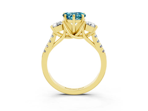 Yellow gold Three-Stone Heart Cut Blue Topaz Pavé Band with Four-Prong Setting_3