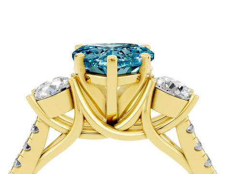 Yellow gold Three-Stone Heart Cut Blue Topaz Pavé Band with Four-Prong Setting_4
