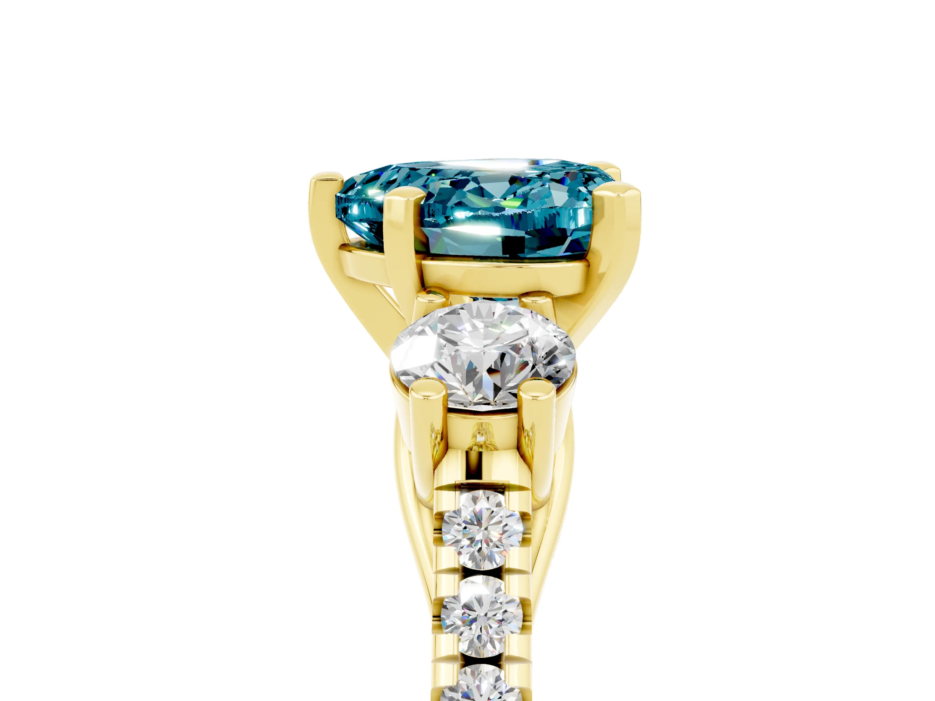 Yellow gold Three-Stone Heart Cut Blue Topaz Pavé Band with Four-Prong Setting_5