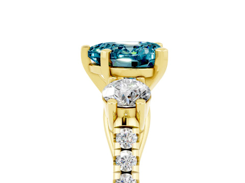 Yellow gold Three-Stone Heart Cut Blue Topaz Pavé Band with Four-Prong Setting_5