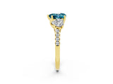 Yellow gold Three-Stone Heart Cut Blue Topaz Ring with Pavé Band and Prong Setting_14