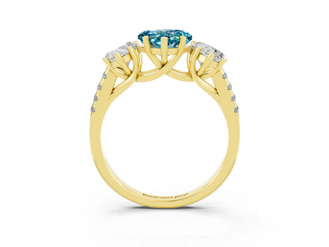 Yellow gold Three-Stone Heart Cut Blue Topaz Ring with Pavé Band and Prong Setting_15