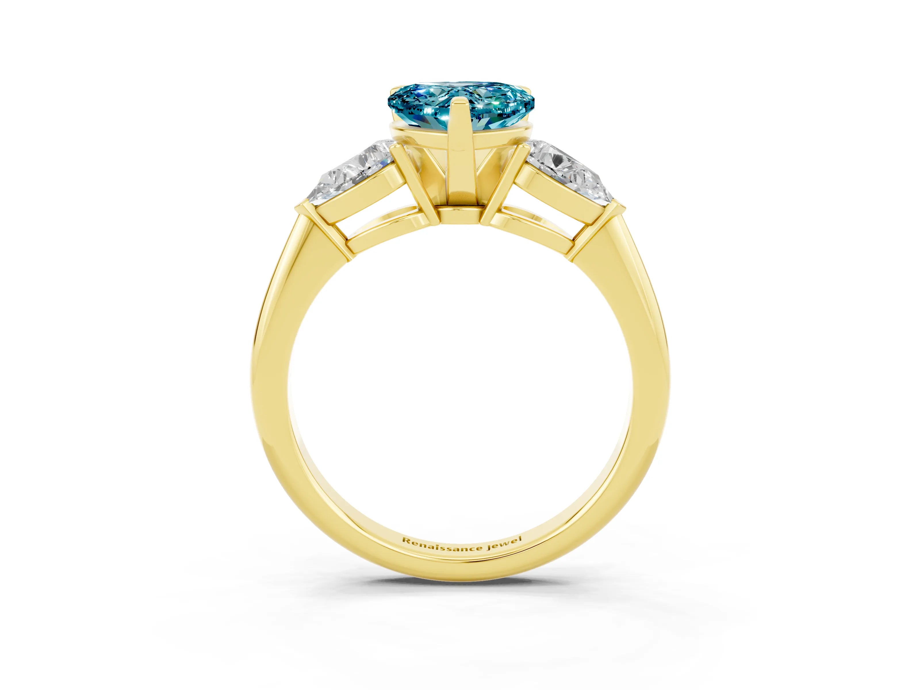 Yellow gold Three-Stone Heart Cut Blue Topaz Ring with Pear Side Stones and Four-Prong Setting_3