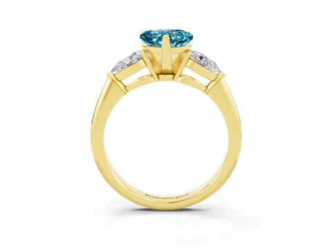 Yellow gold Three-Stone Heart Cut Blue Topaz Ring with Pear Side Stones and Four-Prong Setting_3
