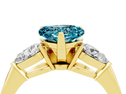 Yellow gold Three-Stone Heart Cut Blue Topaz Ring with Pear Side Stones and Four-Prong Setting_4