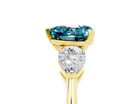 Yellow gold Three-Stone Heart Cut Blue Topaz Ring with Pear Side Stones and Four-Prong Setting_5