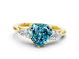 Yellow gold Three-Stone Heart Cut Blue Topaz Ring with Pear  Side Stones in Four-Prong Setting_12
