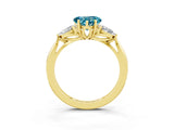 Yellow gold Three-Stone Heart Cut Blue Topaz Ring with Pear  Side Stones in Four-Prong Setting_15