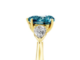 Yellow gold Three-Stone Heart Cut Blue Topaz Ring with Pear  Side Stones in Four-Prong Setting_17